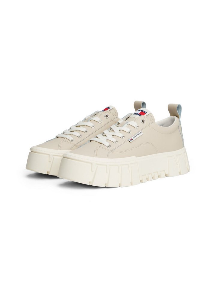 Tommy Jeans TJW VULC FLATFORM LEATHER Plateausneaker, Freizeitschuh, Halbschuh, Schnürschuh mit dezenten Ziernähten (beige)
