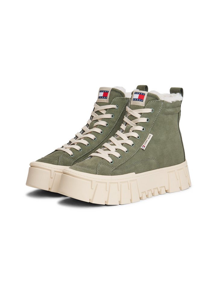 Tommy Jeans TJW VULC FLATFORM SUEDE WL Winterboots, Schnürboots, High Top-Sneaker mit markanter Plateausohle