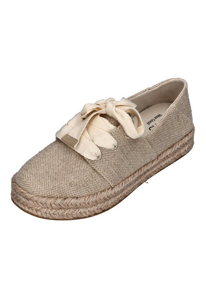 TOMS CAROLINA LACE UP Espadrille Champagne Glimmer Slub Canvas