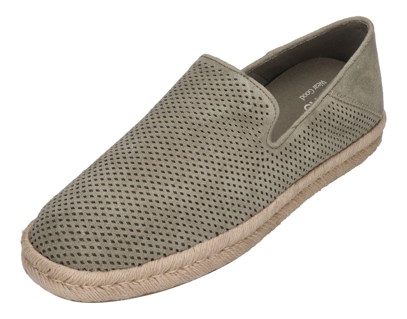 TOMS SANTIAGO Espadrille Vetiver Grey Diamond Perforated Suede