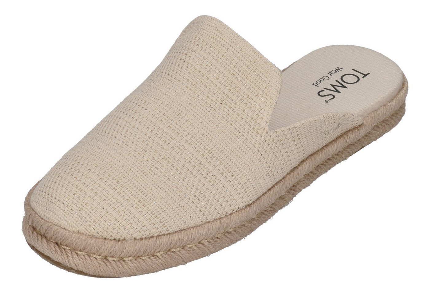TOMS SANTIAGO MULE Espadrille Natural Undyed Metallic Linen Stripe