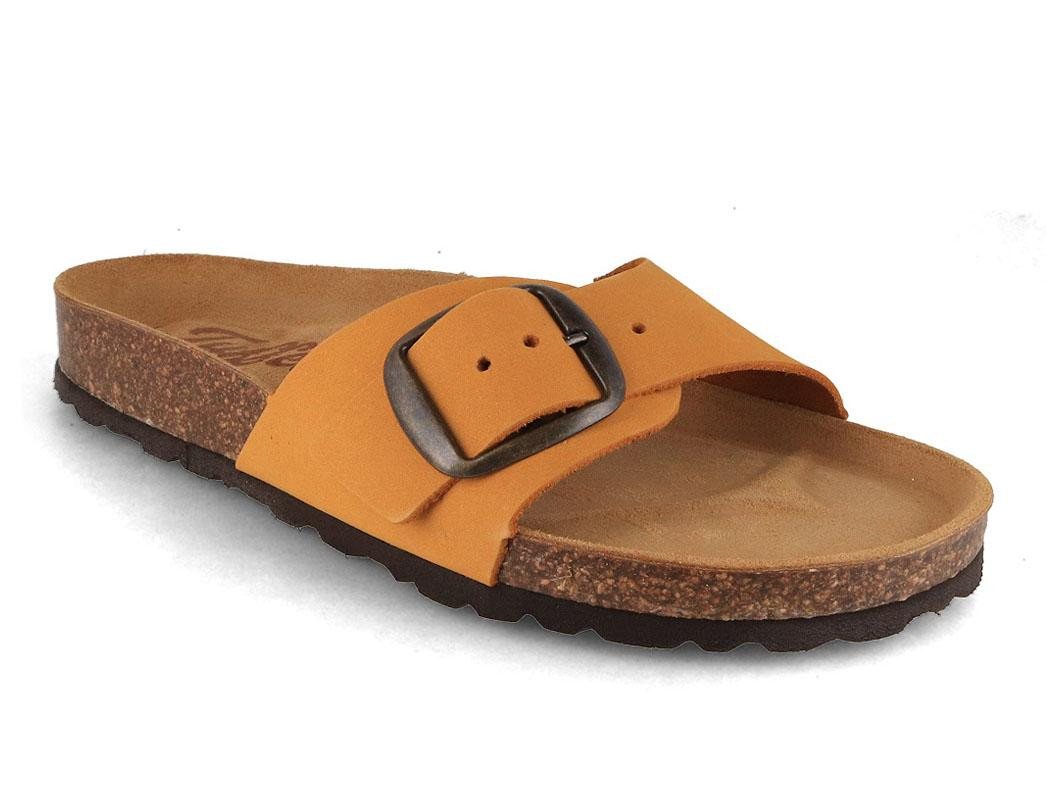 Tuffeln Damen Pantoletten Sandalen Fehmarn für schmale Füße Hausschuh mit gepolstertem Tieffussbett (gelb)