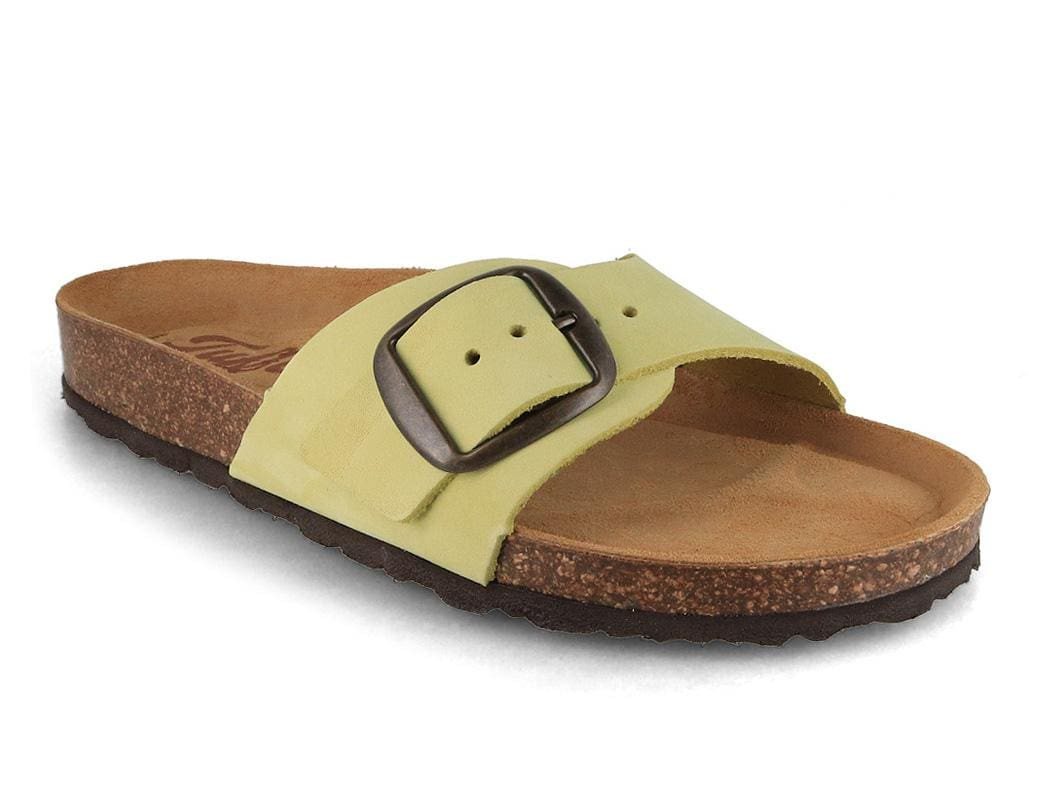 Tuffeln Damen Pantoletten Sandalen Fehmarn für schmale Füße Hausschuh mit gepolstertem Tieffussbett (grün)