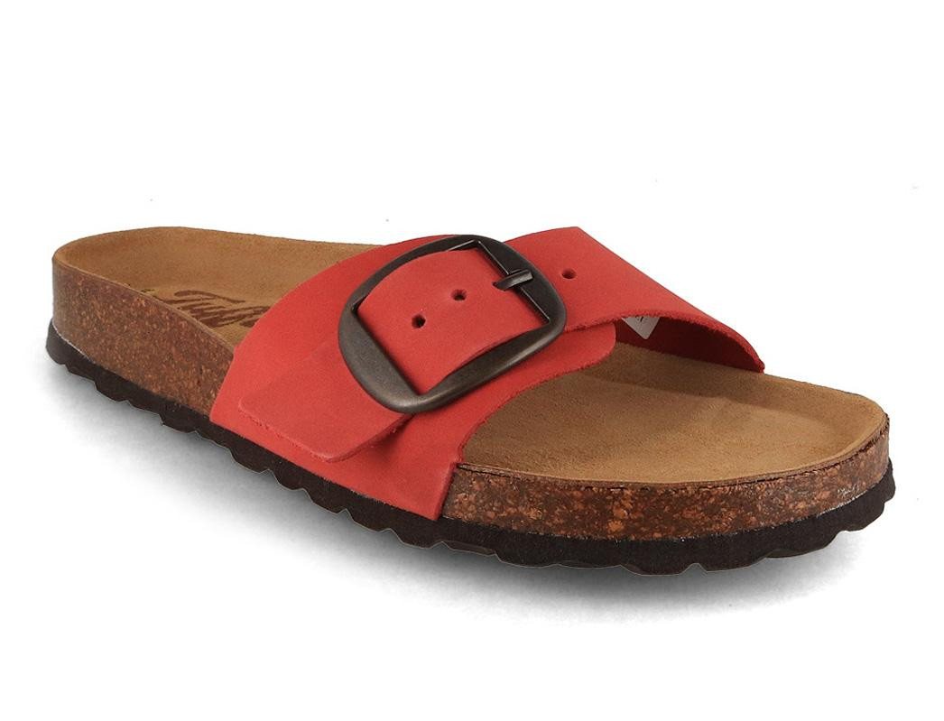 Tuffeln Damen Pantoletten Sandalen Fehmarn für schmale Füße Hausschuh mit gepolstertem Tieffussbett (rot)