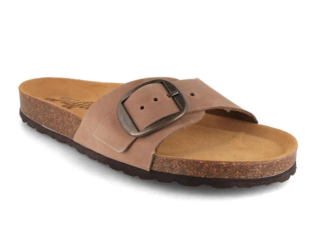 Tuffeln Damen Pantoletten Sandalen Fehmarn für schmale Füße Hausschuh mit gepolstertem Tieffussbett (savana)