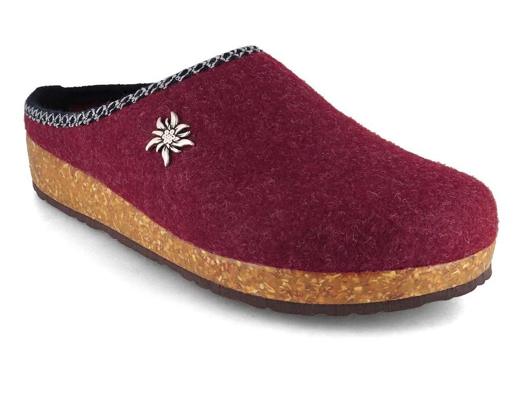 Tuffeln Edelweiß Filz-Pantoffeln vegane Clogs mit Edelweiß Applikation Hausschuh mit Kork-Latex-Fußbett