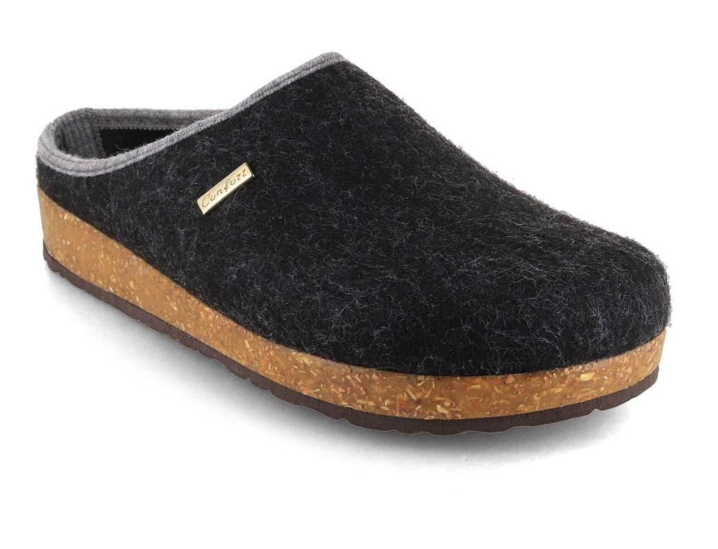 Tuffeln Filz-Pantoffeln Komfort Herren Clogs mit Kork-Fußbett Hausschuh vegan aus 100% Tuf-Felt (grau)