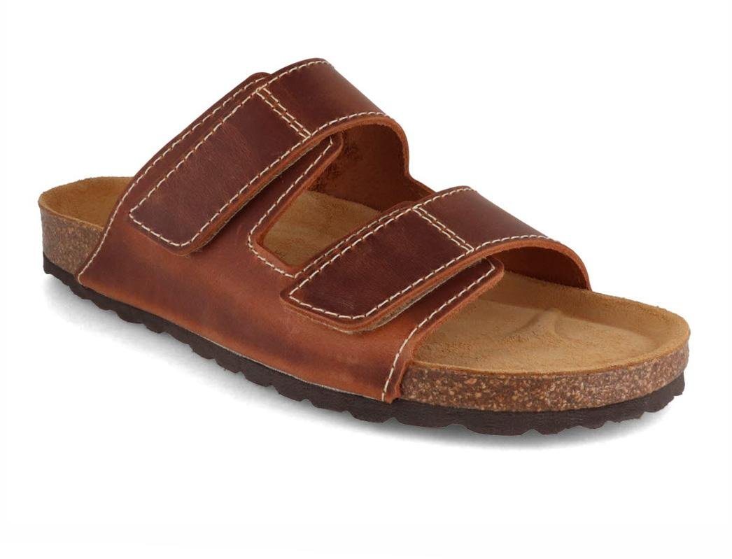 Tuffeln Herren Klettsandale aus Leder mit stylishem Klettverschluss Hausschuh mit anatomischem Korkfußbett mit weicher Polsterung