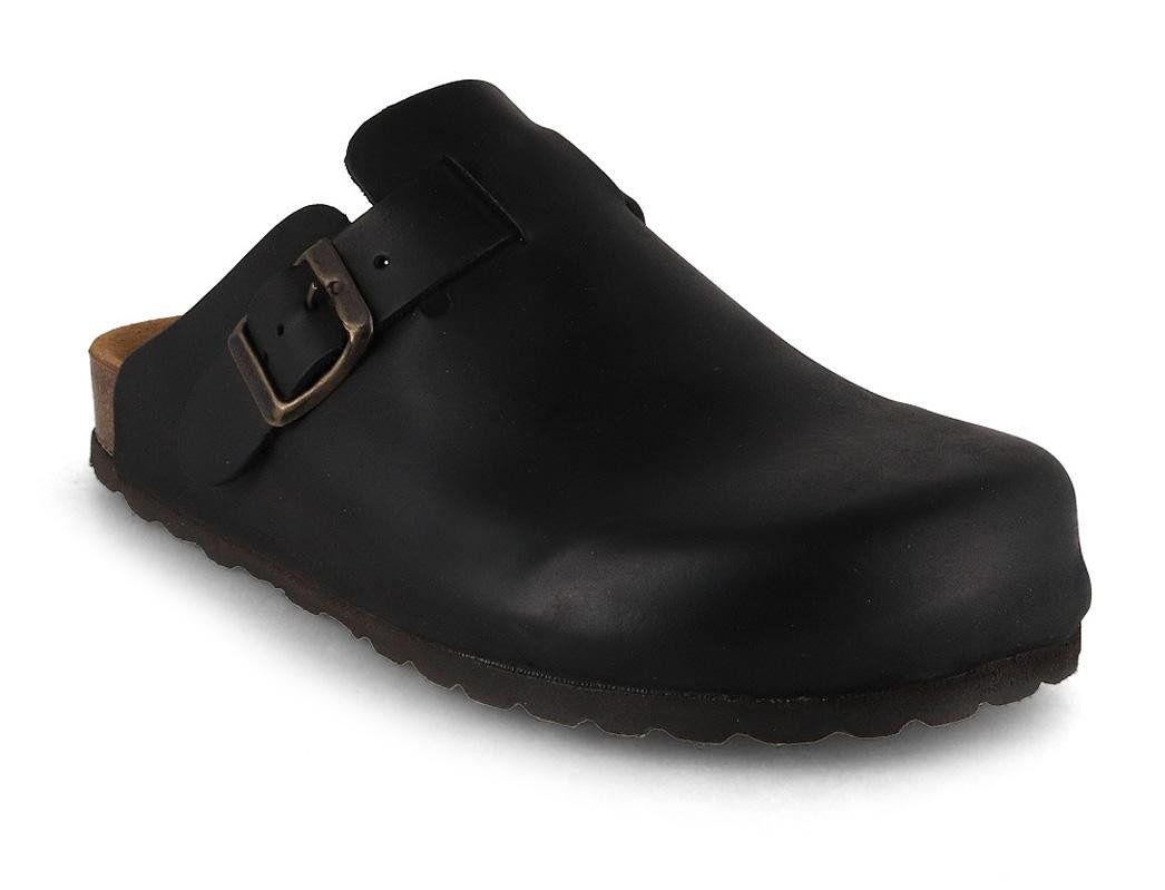 Tuffeln Leder-Clogs 'Helgoland' mit Korkfußbett schmale Passform Hausschuh mit Weichbettung