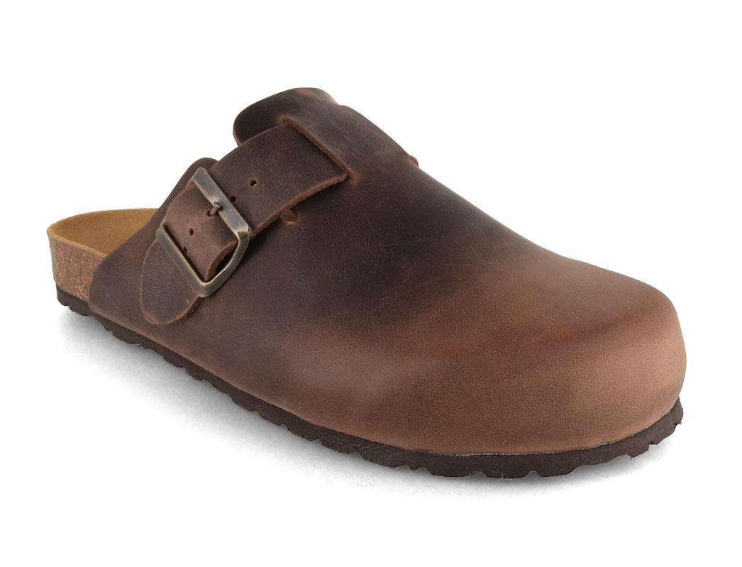 Tuffeln Leder-Clogs 'Helgoland' mit Korkfußbett schmale Passform Hausschuh mit Weichbettung