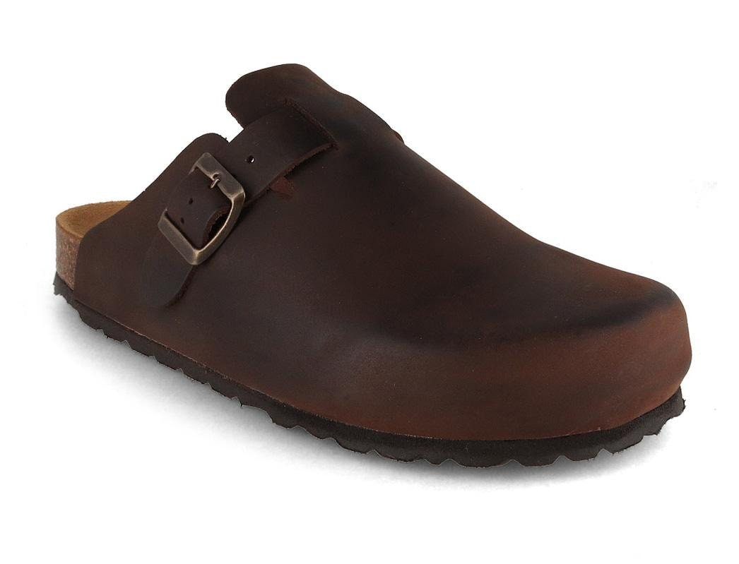 Tuffeln Leder-Clogs 'Helgoland' mit Korkfußbett schmale Passform Hausschuh mit Weichbettung