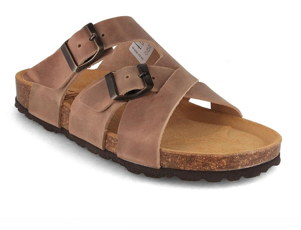 Tuffeln Leder-Sandalen 'Borkum' mit Korkfußbett Zweischnaller Pantolette Hausschuh mit weichem Tieffussbett