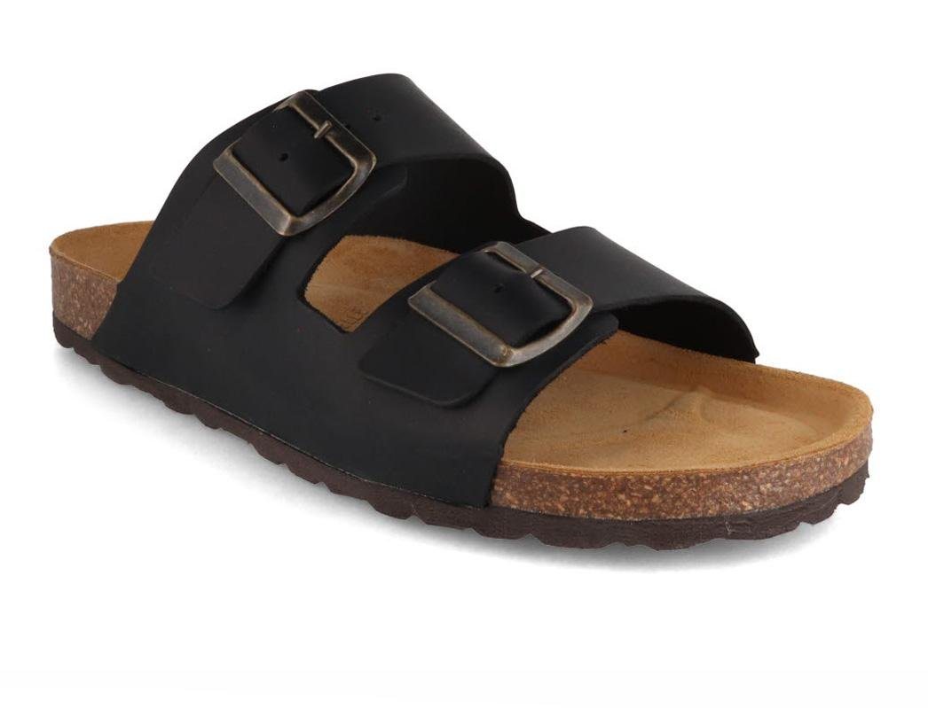 Tuffeln Leder-Sandalen 'Föhr' mit Korkfußbett Zweischnaller Pantolette Hausschuh mit gepolstertem Tieffussbett