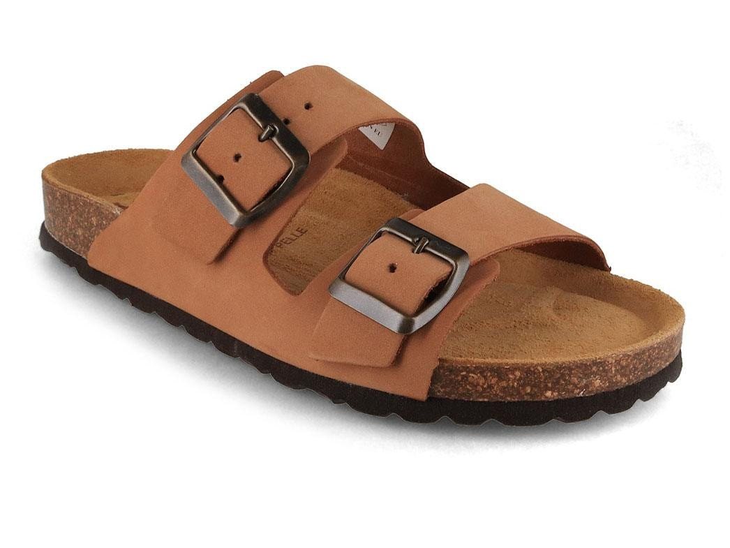 Tuffeln Leder-Sandalen 'Föhr' mit Korkfußbett Zweischnaller Pantolette Hausschuh mit weichem Tieffussbett