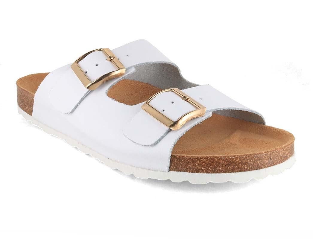 Tuffeln Leder-Sandalen 'Norderney' mit Korkfußbett Zweischnaller Pantolette Hausschuh mit gepolstertem Tieffussbett