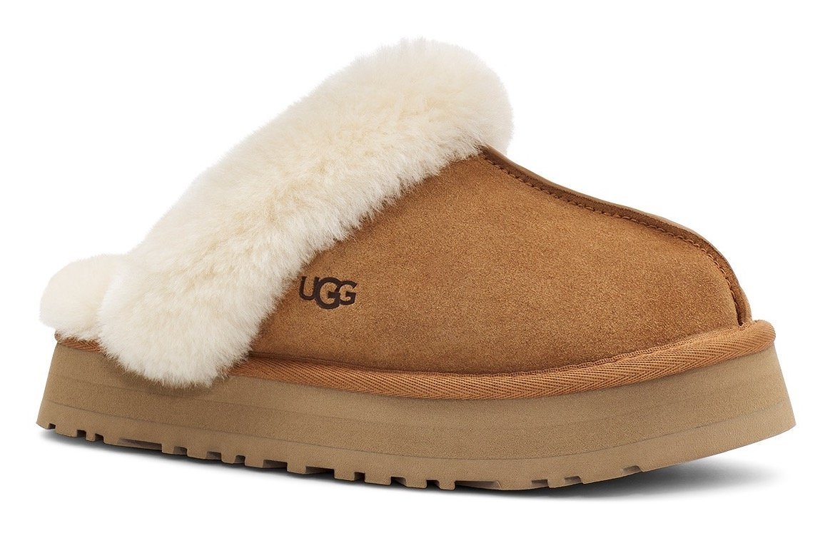 Ugg DISQUETTE Pantoffel Homeslippers, Hausschuh, Clog mit angesagtem Plateau (chestnut)