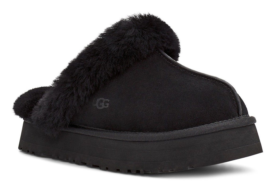 Ugg DISQUETTE Pantoffel Homeslippers, Hausschuh, Clog mit angesagtem Plateau (schwarz)