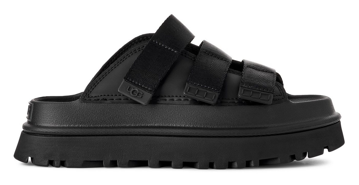 Ugg GOLDENGLOW SLIDE Pantolette, Plateauschuh, Sandale, Flats mit Fußbett (schwarz)
