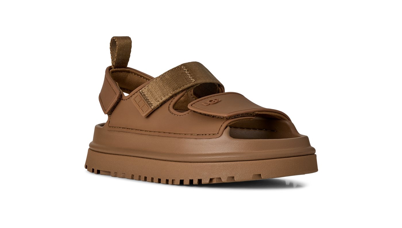 Ugg K GOLDENGLOW Badesandale, Sommerschuh, Poolslides, Plateauabsatz, mit Klettverschluss (braun)