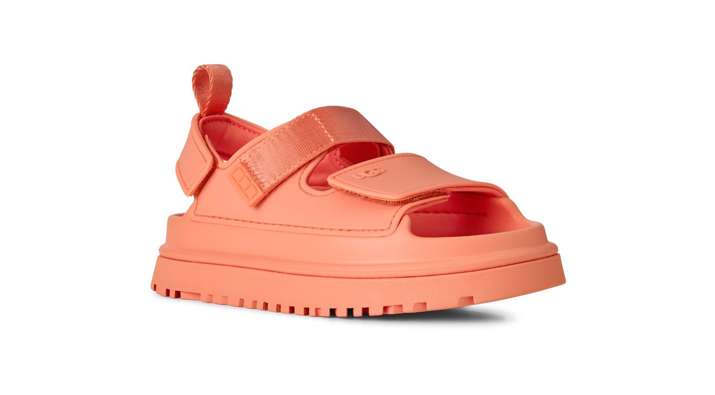 Ugg K GOLDENGLOW Badesandale, Sommerschuh, Poolslides, Plateauabsatz, mit Klettverschluss (orange)