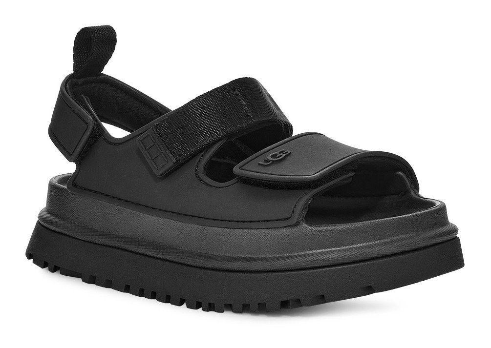 Ugg K GOLDENGLOW Badesandale, Sommerschuh, Poolslides, Plateauabsatz, mit Klettverschluss (schwarz)