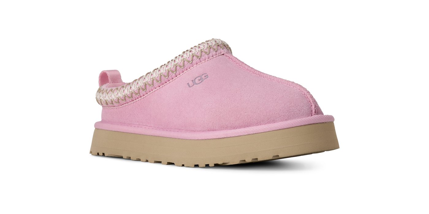 Ugg K TAZZ Pantoffel Plateau Clog, Mule, Hausschuh mit modischer Zierborte (rosa)