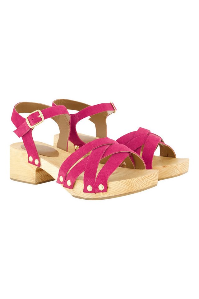 Ulla Popken Leder-Clog-Sandaletten Nieten Holzsohle Sandalette (rosa)