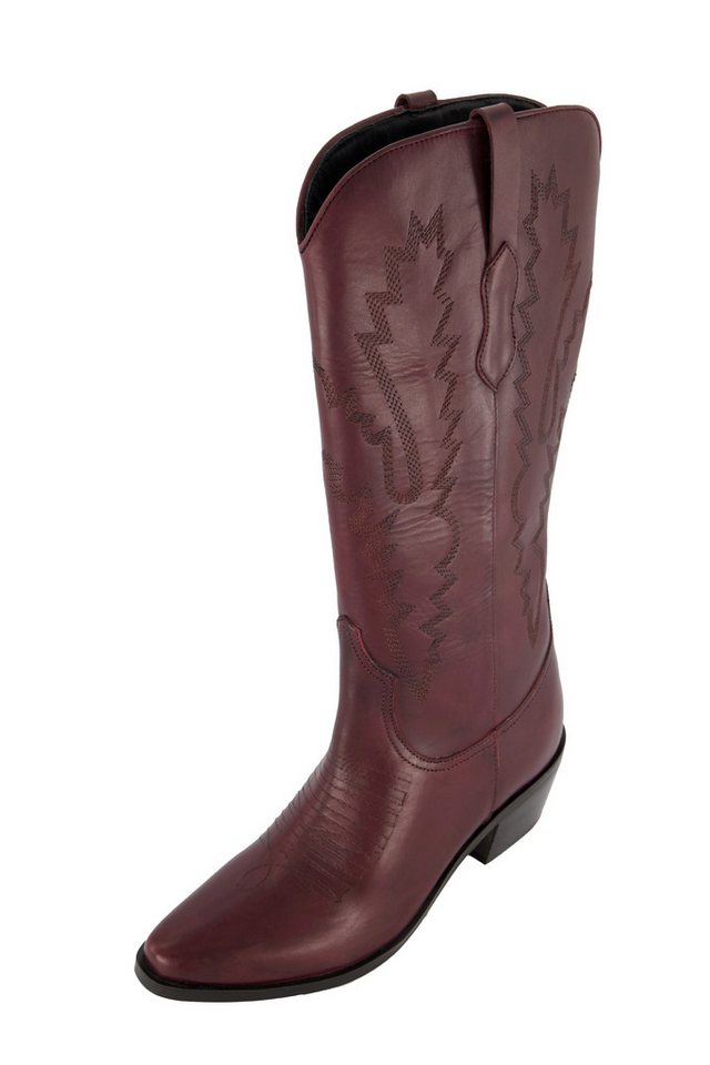 Ulla Popken Leder-Cowboystiefel 3 XL-Schaft Stickerei Weite H Stiefel