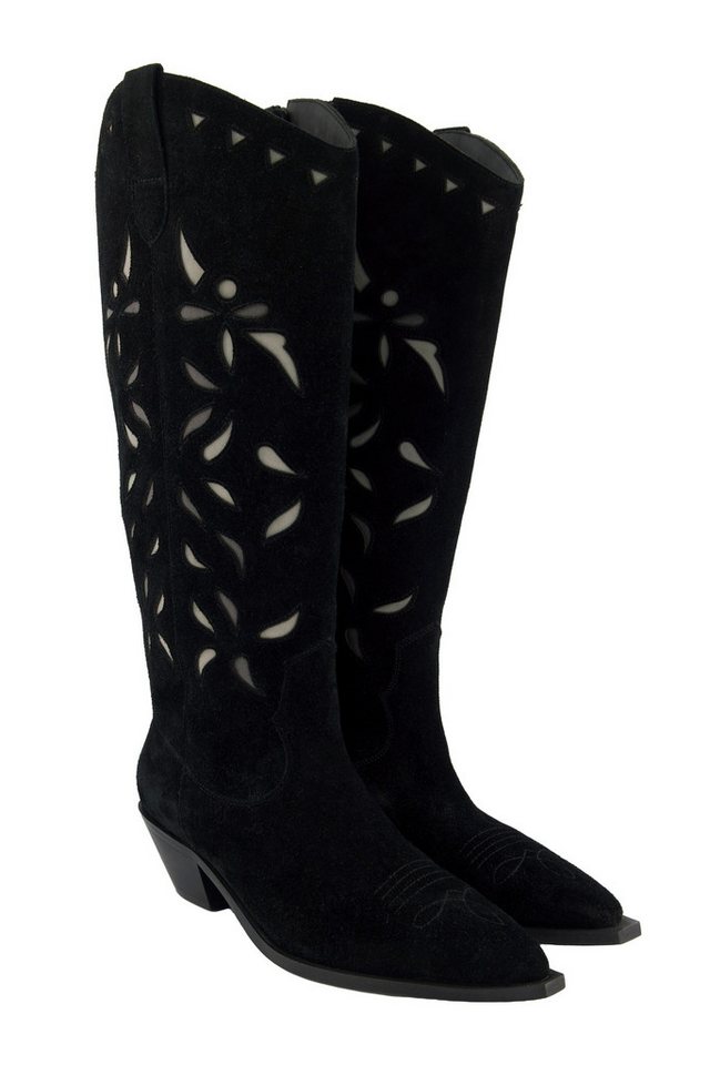 Ulla Popken Leder-Cowboystiefel XL-Schaft Stickerei Weite H Stiefel