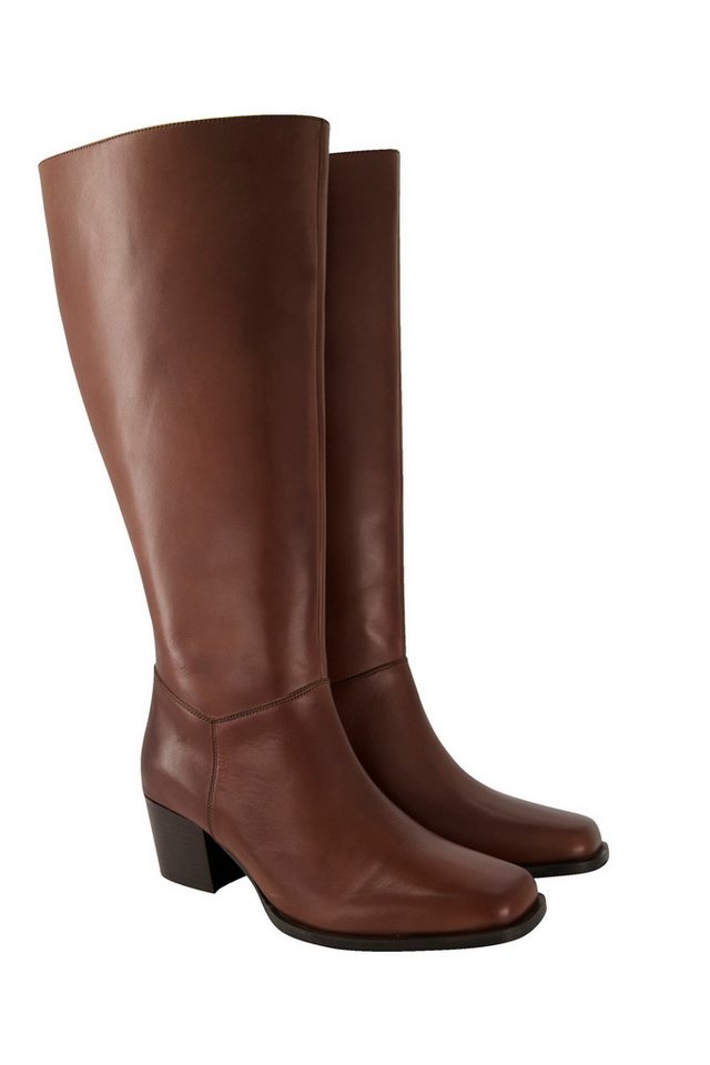 Ulla Popken Lederstiefel XL-Schaft Elastikeinsatz Weite H Stiefel (braun)