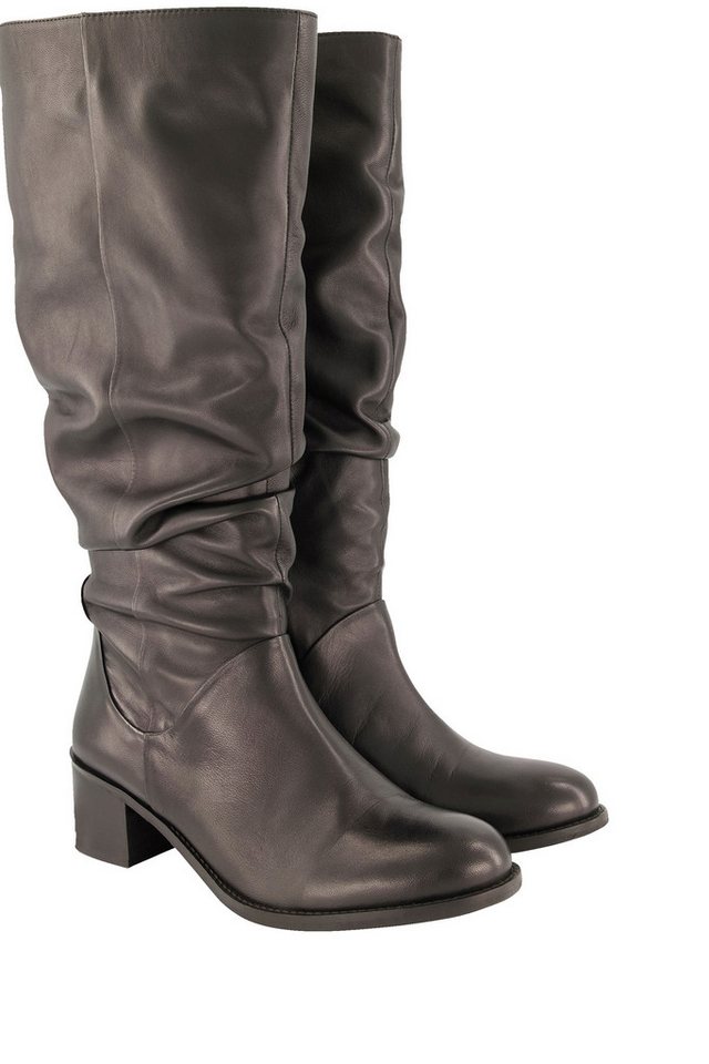Ulla Popken Lederstiefel XL-Schaft Raffung Weite H Stiefel