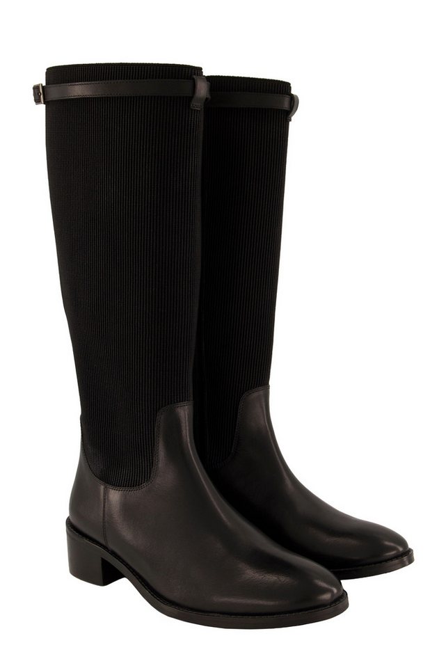 Ulla Popken Lederstiefel XL-Stretch-Schaft Reißverschluss Stiefel (schwarz)