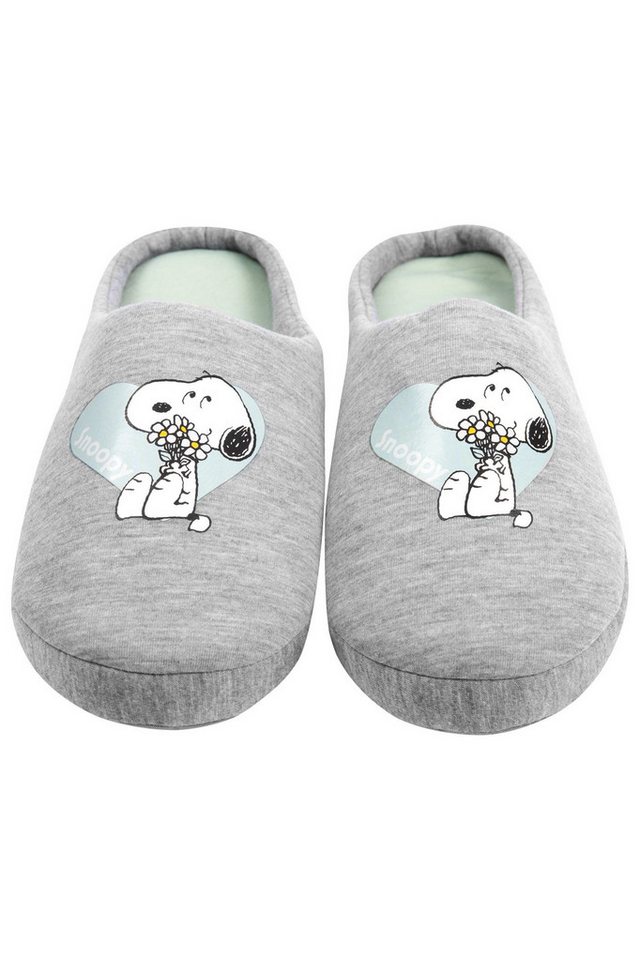 United Labels® The Peanuts Hausschuhe für Damen Snoopy Slipper Pantoffeln Grau Hausschuh