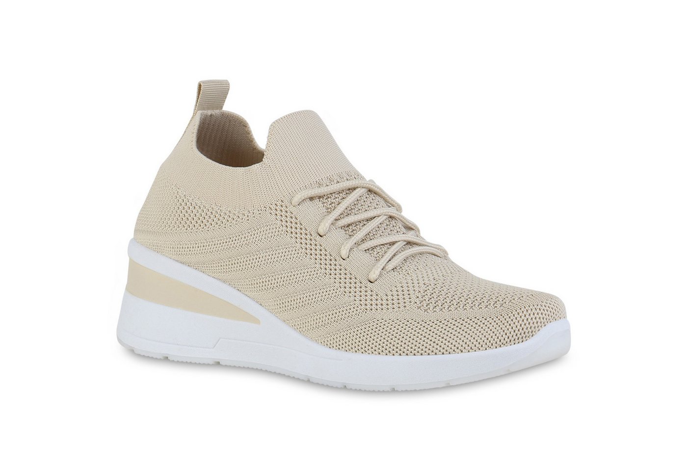 VAN HILL 21139140 YR LW502 Damen Sneaker Beige 40 Wedgesneaker Damen Sneaker Wedges Schnürer Strick Profil-Sohle