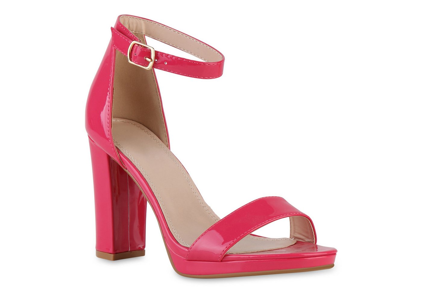 VAN HILL 21621736 KY M-586 Damen Sandaletten Fuchsia 36 Sandalette Damen Klassische Sandaletten Blockabsatz Lack Absatz-