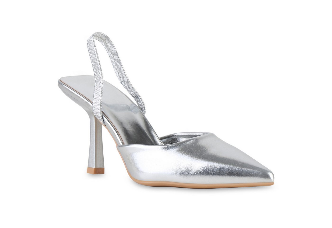 VAN HILL 21649037 KY L1103 Damen Pumps Silver 37 Slingpumps Damen Slingpumps Pumps Spitze Stiletto Klassische Basic