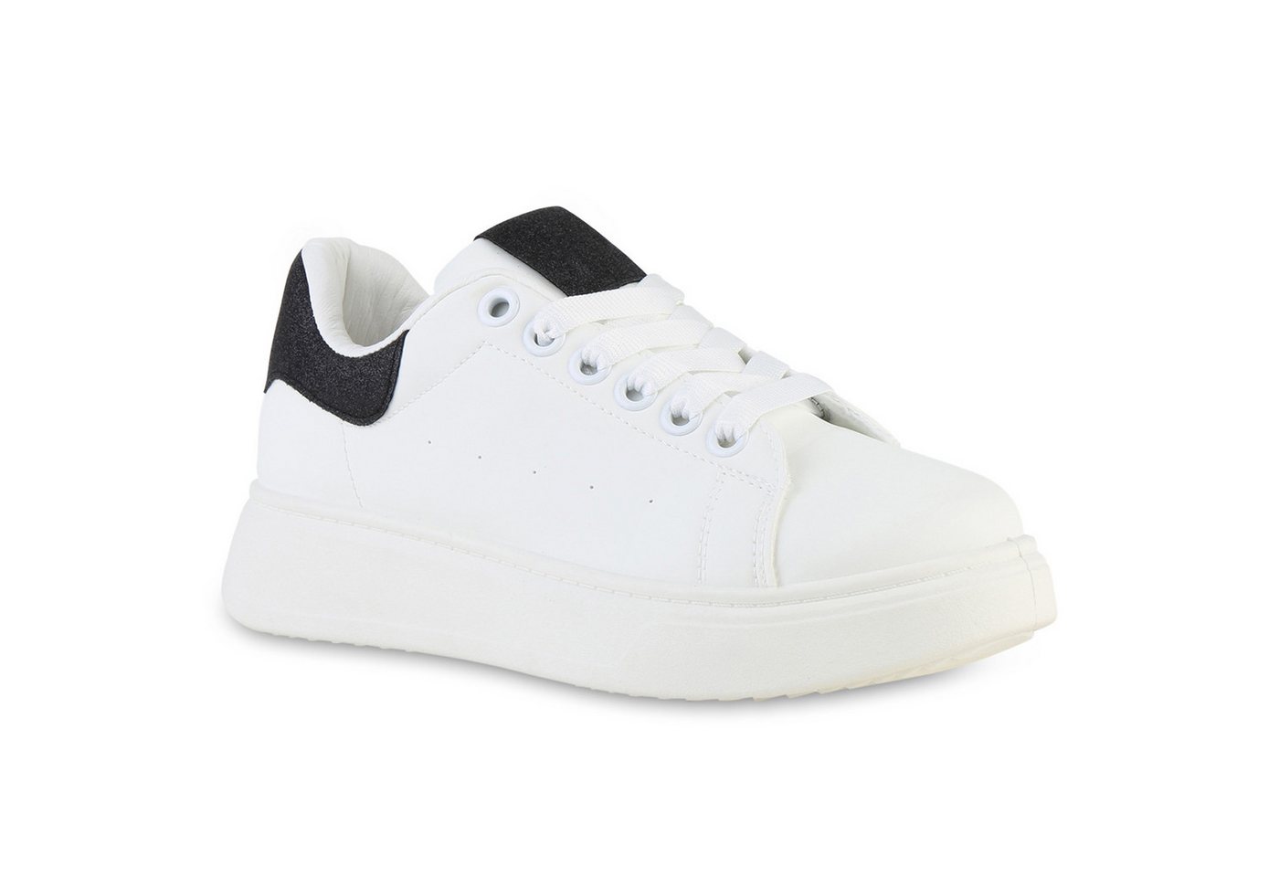 VAN HILL 21659341 KY BS2215 Damen Sneaker White Black 41 Plateausneaker Damen Plateau Sneaker Metallic Schnürer Freizeit