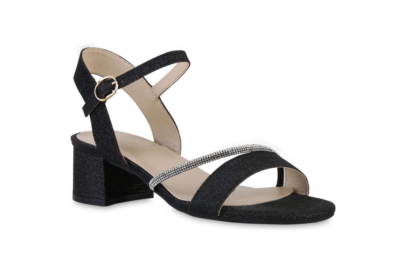VAN HILL 21681137 SL DES102 Damen Sandaletten Black 37 Riemchensandalette Damen Riemchensandaletten Sandaletten Glitzer Strass Party