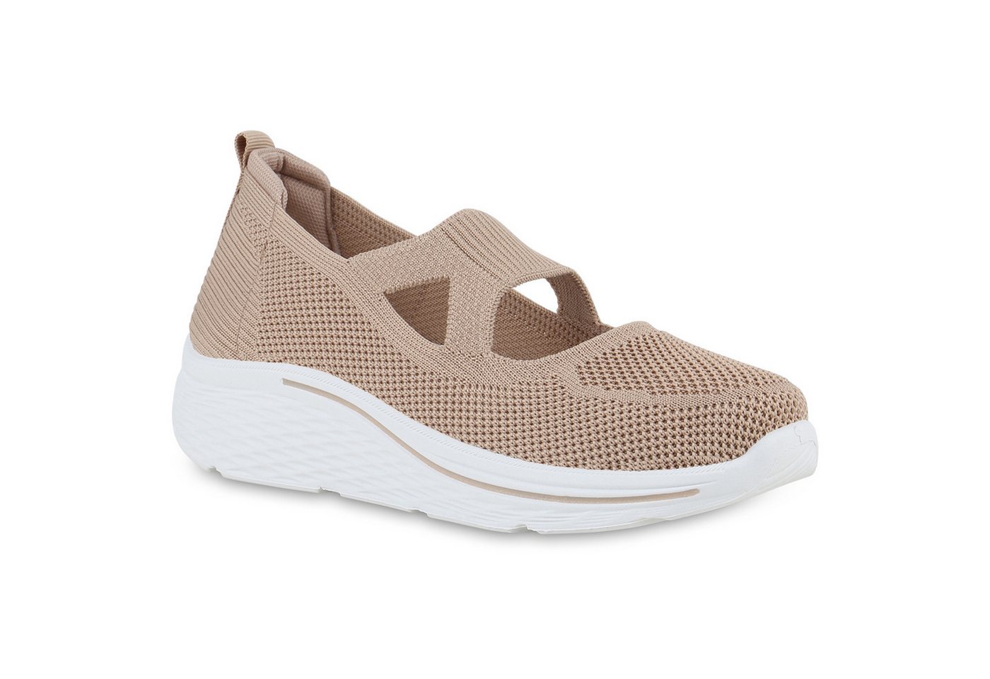 VAN HILL 21718940 BK258 Damen Sportschuhe Khaki 40 Slip-On Sneaker Damen Slip Ons Sportschuhe Sportliche Strick Profil-Sohle