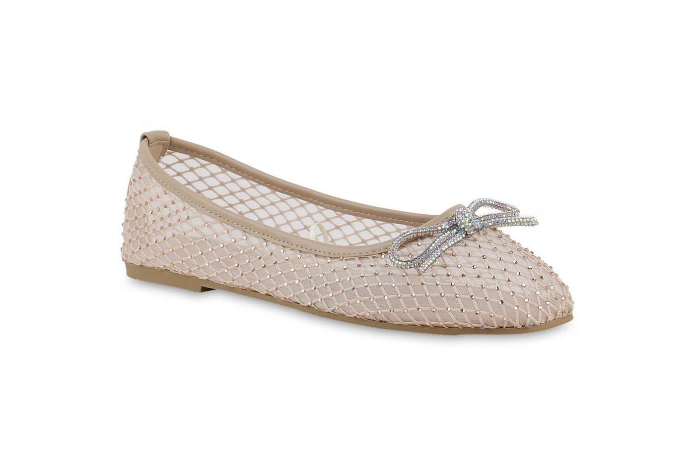 VAN HILL 21727437 TH 2BB3672001 3487 Damen Ballerinas Beige Glitter PU Combi 37 Ballerina Damen Klassische Ballerinas Strass Schleife Glitzer
