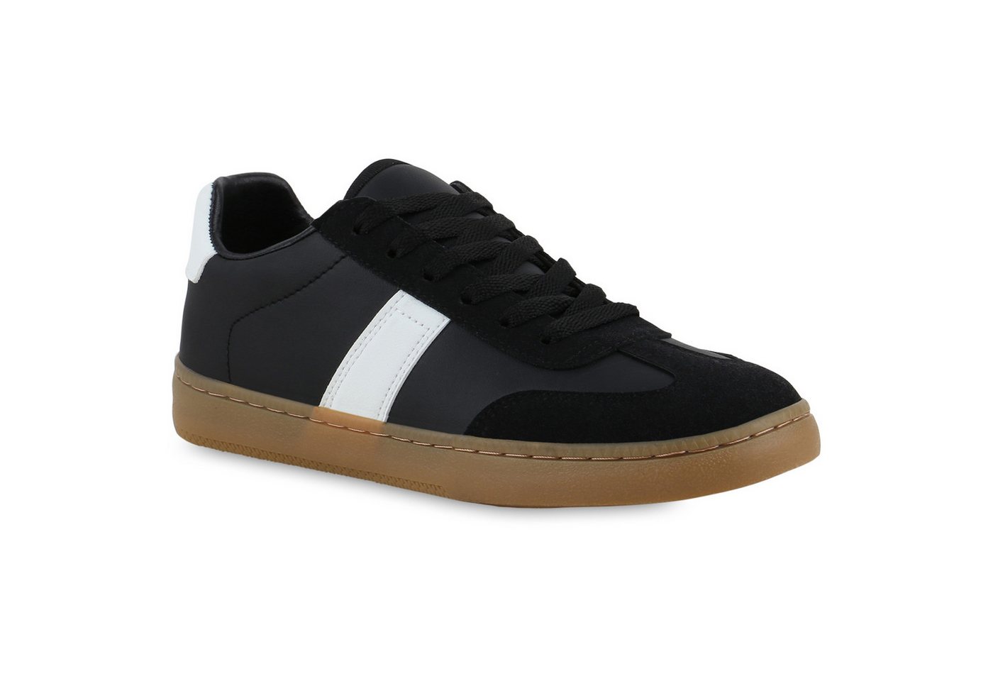 VAN HILL 21729238 TH 2BB3240101 2111 Damen Sneaker Black White PU Combi 38 Sneaker Damen Sneaker Low Schürer Bequeme Basic Freizeit Schnür-