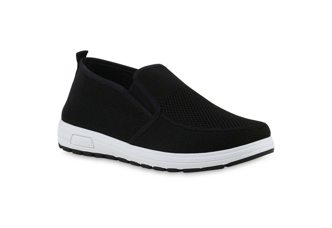 VAN HILL 21732440 EM HD-37 Herren Sportschuhe Black White 40 Slip-On Sneaker Herren Slip Ons Sportschuhe Sportliche Strick Profil-Sohle e