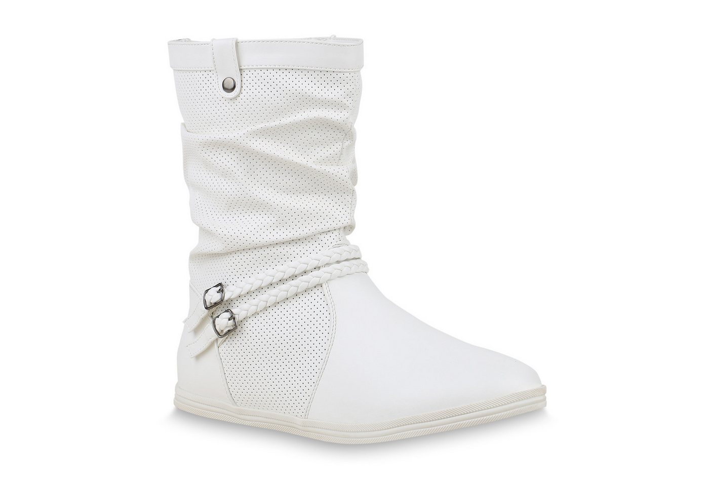 VAN HILL 70991 Schlupfstiefel Damen Schlupfstiefel Sportliche Stiefel Leder-Optik Boots Schnalle