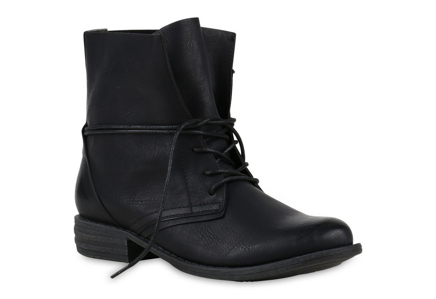 VAN HILL 71380 Schnürstiefelette Damen Stiefeletten Schnürstiefeletten Leder-Optik Boots Basic (schwarz)