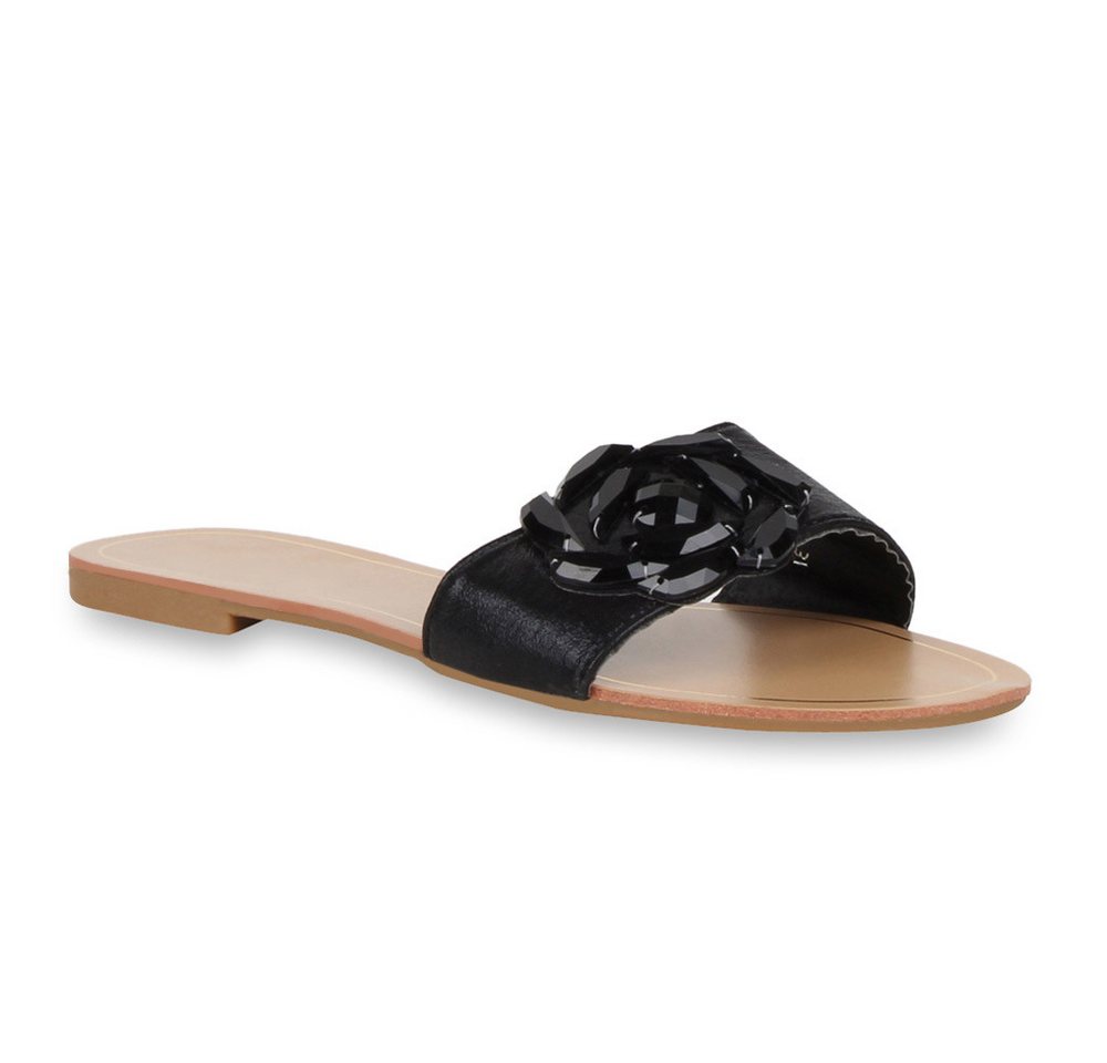 VAN HILL 72088 Pantolette Damen Sandalen Metallic Schlappen Beach Flats