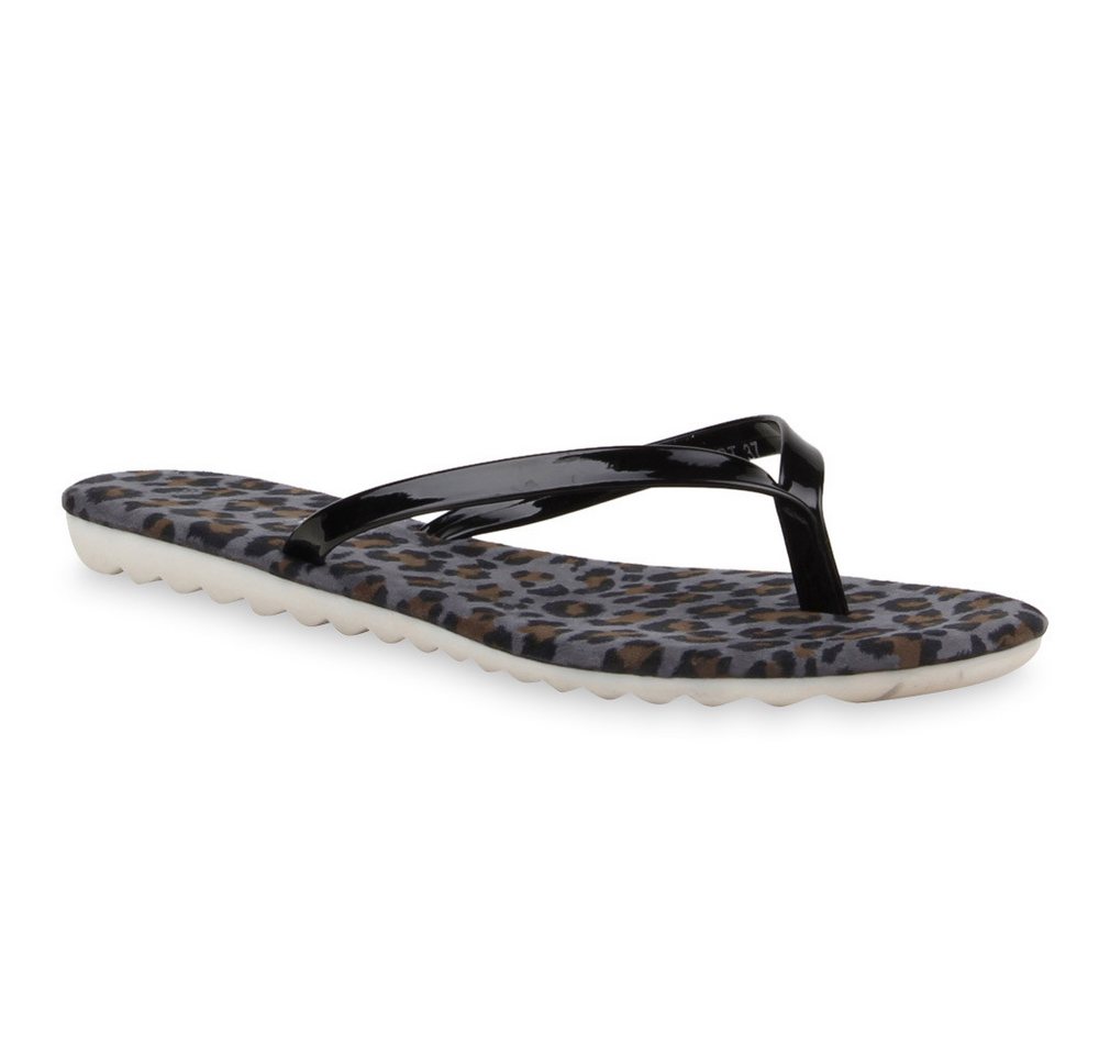 VAN HILL 75748 Zehentrenner Sommerliche Damen Sandalen Zehentrenner Lack Snake Flats 75747
