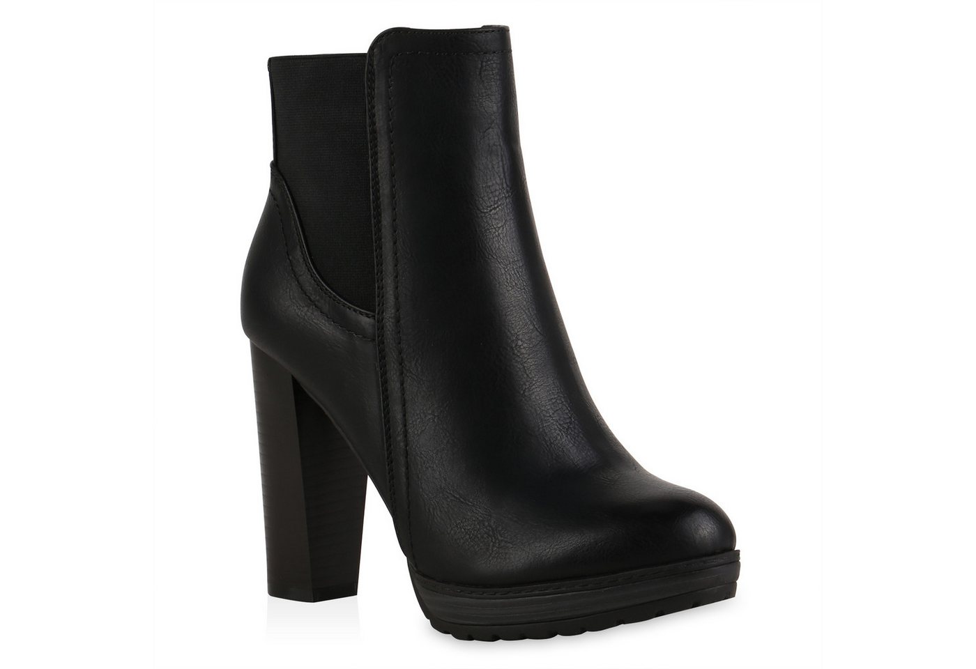 VAN HILL 78971 Ankleboots Damen Ankle Boots Plateau Stiefeletten Zipper Holzoptikabsatz