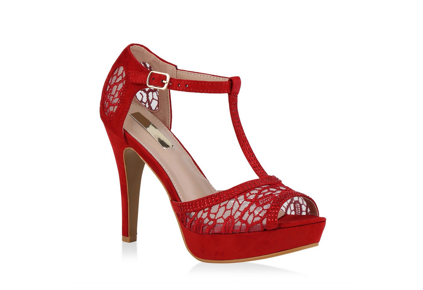 VAN HILL 79020 Plateausandaletten Damen Plateausandaletten Spitze T-Strap Sandaletten Party