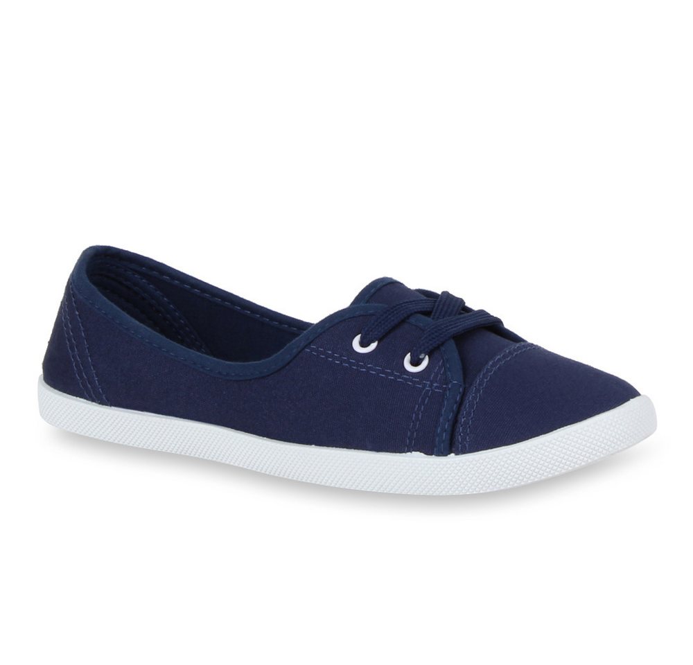 VAN HILL 79659 Sneaker Ballerinas Sportliche Damen Ballerinas Stoff Slipper Sneaker Flats Schnürer 71109