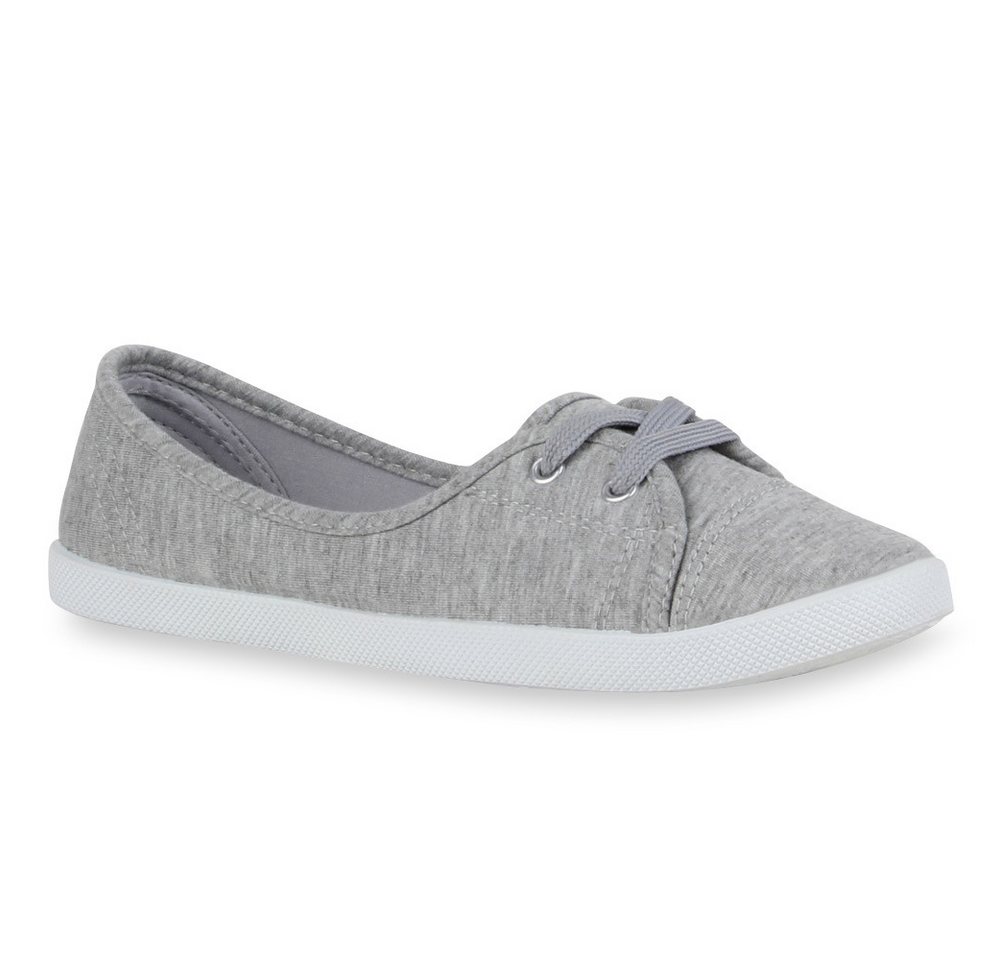 VAN HILL 79659 Sneaker Ballerinas Sportliche Damen Ballerinas Stoff Slipper Sneaker Flats Schnürer 71109 (grau)